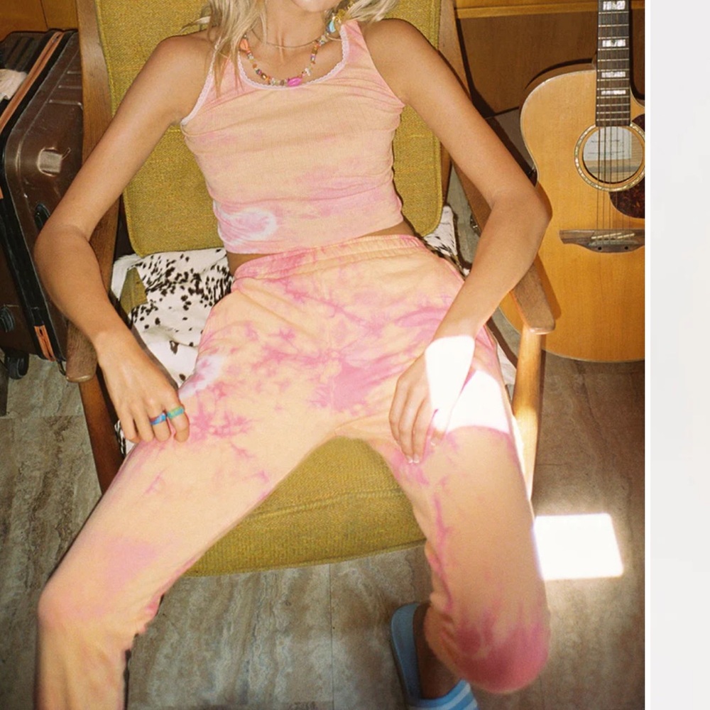 Frankies Bikinis Aiden Sweat Pant Orange Pink Medium tie dye